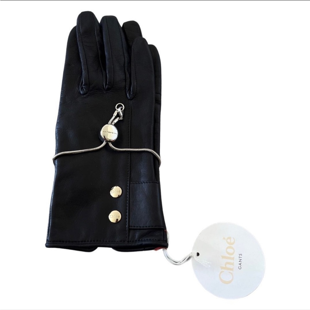 Chloe GANTS Women's Leather Gloves 
21cm NWT black x silver gorgeous winter new